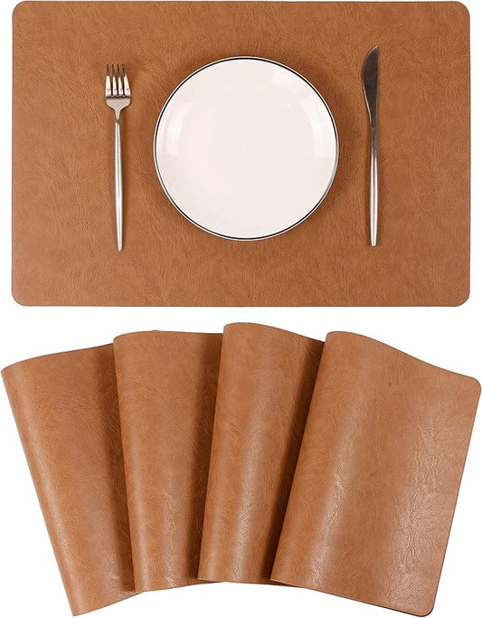 Faux Leather Placemats, PU Table Mats, Waterproof, Stain Resistant, Heat Resistant, Non-Slip Easy to Clean for Kitchen Dining Table,Conference Table