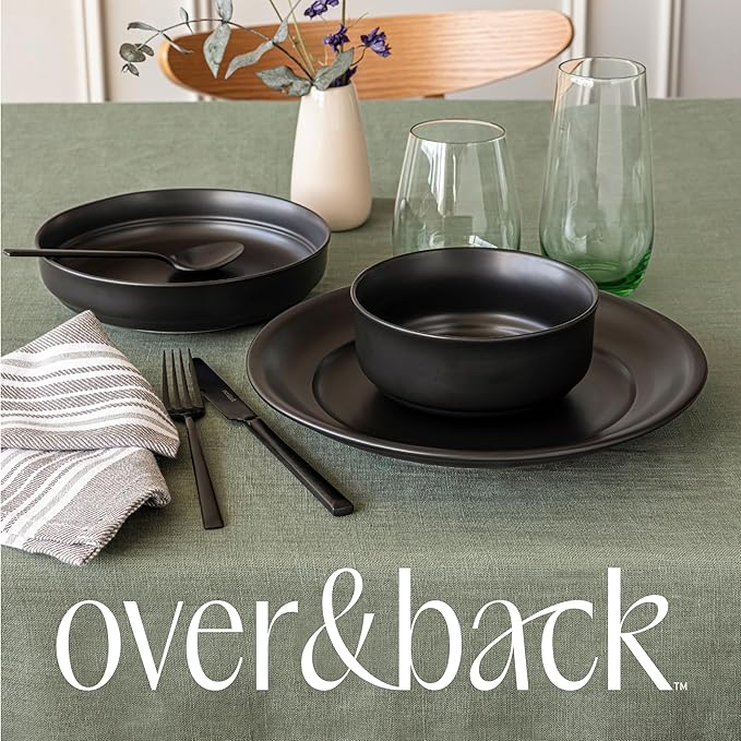 over&back 100%-Linen Woven Tablecloth - Colorful Dining Room Table Cover - Mitered Corner Hems - Machine Washable - Kitchen and Home Decor - Green - 70x108