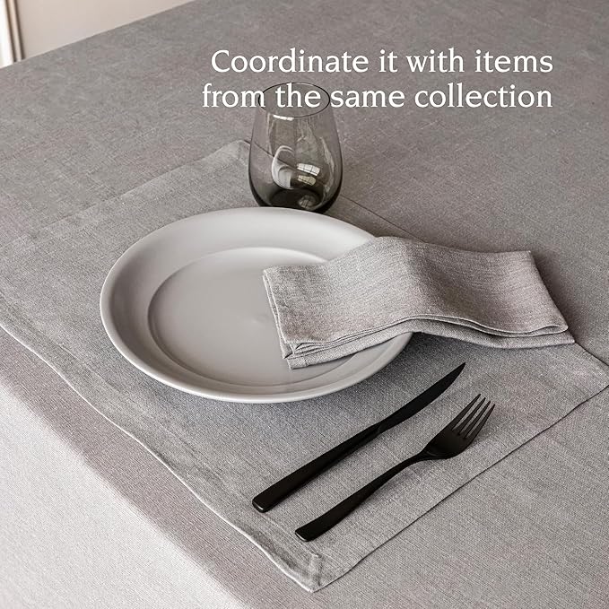 over&back 100%-Linen Woven Tablecloth - Colorful Dining Room Table Cover - Mitered Corner Hems - Machine Washable - Kitchen and Home Decor - Grey - 70x108