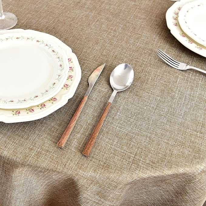 Fitable Faux Linen Round Tablecloths 60 Inch in Diameter - 2 Pack Faux Burlap Table Clothes for Kitchen, Dining Room, Party, Farmhouse, Outdoor (Great for 20"-48" Round Tables, Khaki)