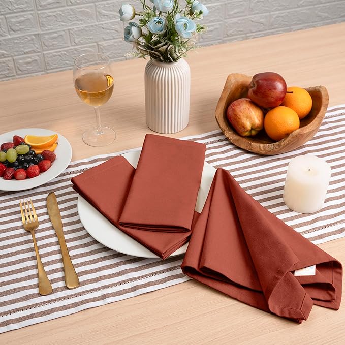 Blue Needles Solid Cloth Napkins Set of 6 Rust 100% Cotton Dinner Napkins 18x18 inches - Soft, Reusable, Absorbent & Washable Fall Thanksgiving Linen, Ideal for Events, Parties & Everyday Use