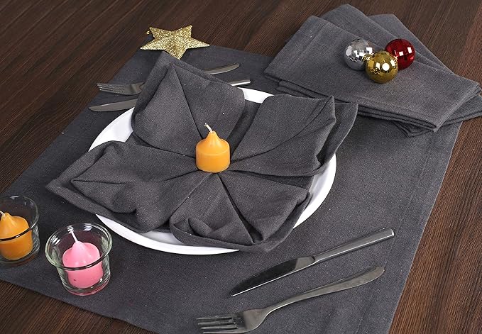 Ramanta Home Charcoal Cotton Dinner Napkins Set of 12 | 100% Cotton 18x18 Inch Cloth Napkins | Reusable Fabric Table Napkins for Everyday Use, Parties, Weddings, Thanksgiving, Christmas, Halloween