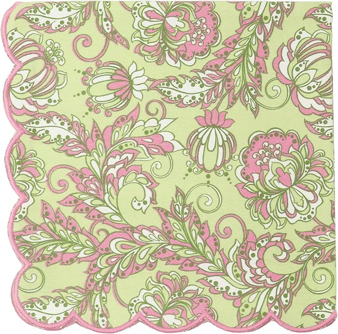 PurpleEssences Scalloped Embroidery Kalamkari Cloth Napkins Christmas Holiday Winter Table Decor 100% Cotton Set of 4-18 x 18 inch - Sage Green Edges - Blush Pink