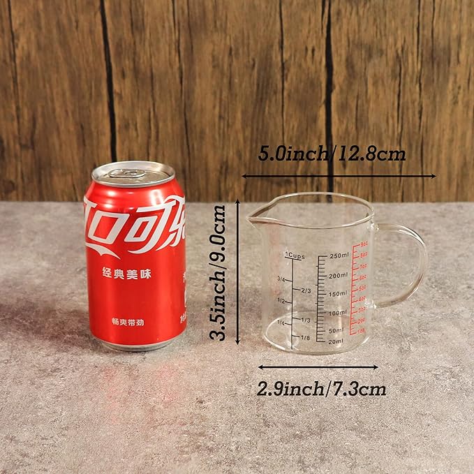 Glass Measuring Cup-[Insulated handle | V-Shaped Spout]-Made of High Borosilicate Glass Measuring Cup for Kitchen or Restaurant, Easy to Read, 250 ML (8 Oz, 1 Cup)
