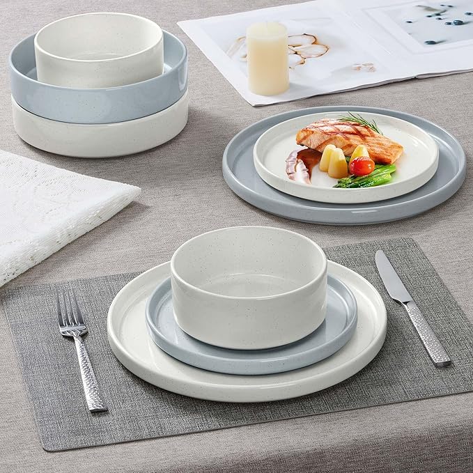 Herogo Dinnerware Dishes Sets with Salad Bowls, 8 Piece Plates and Bowls for 2, Ceramic Stoneware for Kitchen, Dishwasher & Microwave Safe Dinner Ware, Speckled Multicolor