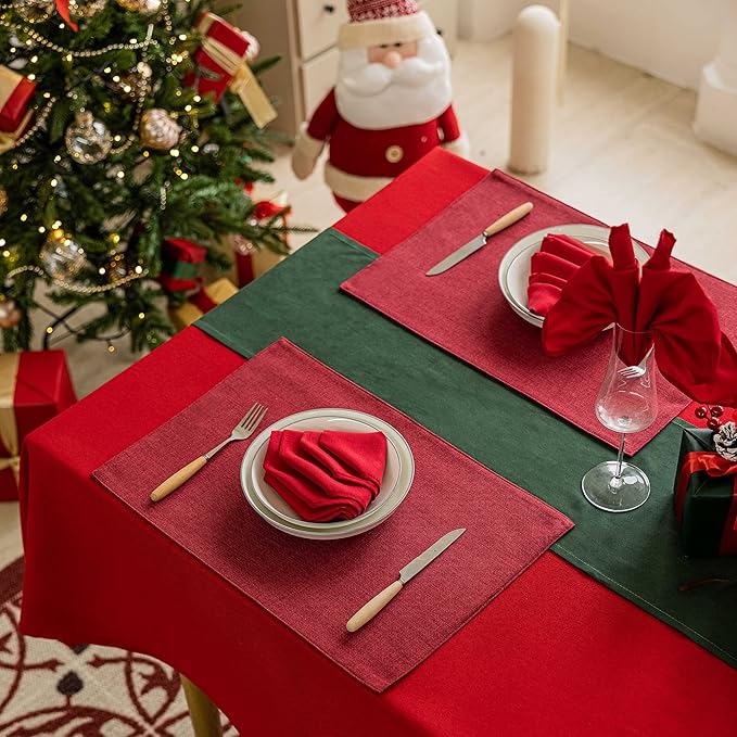 Home Brilliant Cloth Placemats Set of 4 Red Linen Placemats for Dinner Heat Resistant Dining Table Mats Kitchen Place Mats for Party Christmas, Dark Red Burgundy