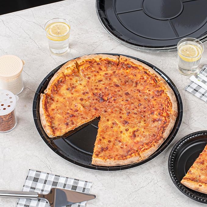 Restaurantware-Eco Pie 16 Inch Paper Pizza Trays, 50 Round Pizza Pans - Oven-Ready, Microwavable, Black Paper Pan For Medium-Sized Pizzas, For Baking, Cooking, Bread, Meat, Or Pies