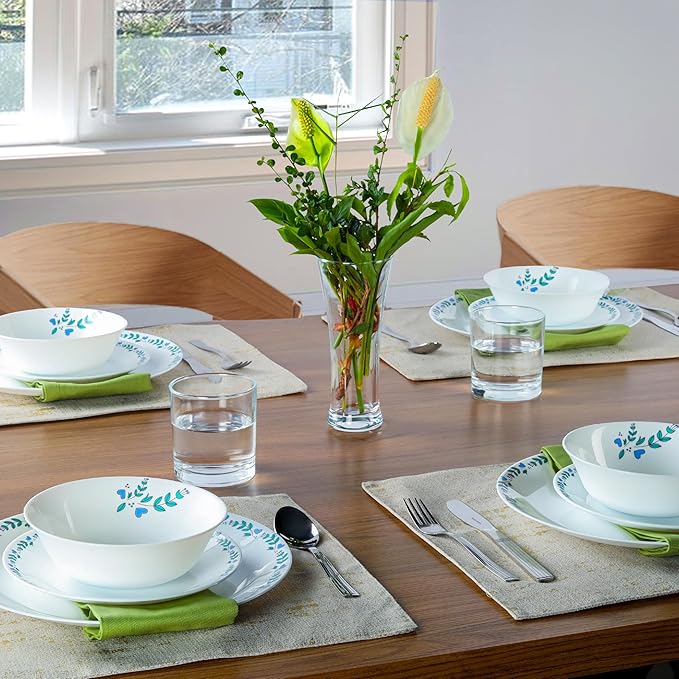 Cello Regal Dinnerware Set of 18 pieces, Service for 6, Chip & Scratch Resistant, Lightweight Round Plates and Bowls Set, Microwave & Dishwasher safe, Opalware Dinner Set, Morning Glory