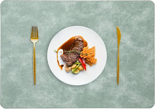 ICEDOG 12"x17" Waterproof PU Placemats - Faux Leather Heat-Resistant & Reversible Table Mats | Oil-Proof, Non-Slip for Kitchen, Dining, Outdoor BBQ (6, Green)
