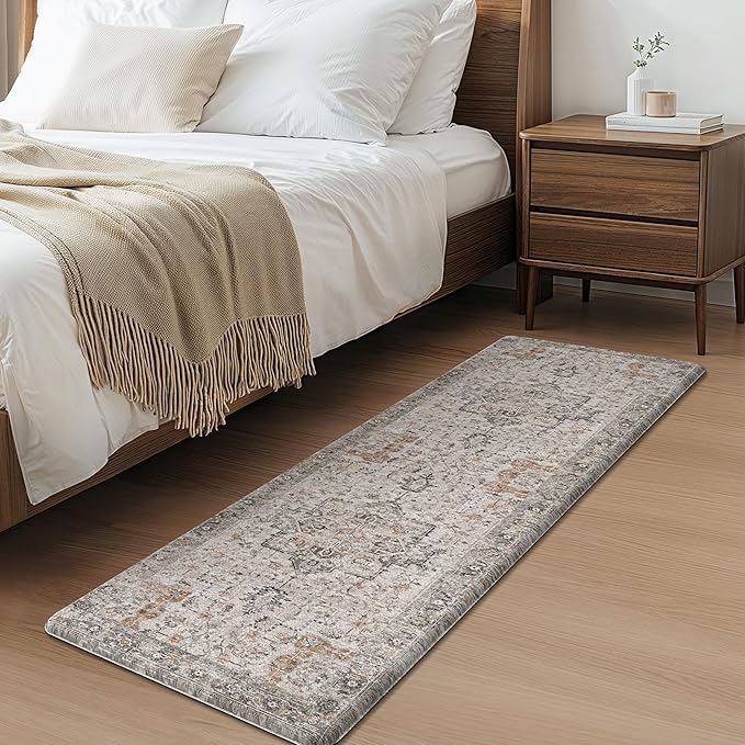 GENIMO 17.3"x59"-0.47 thick Kitchen Mats for Floor, Washable Anti Fatigue Mat for Cushioned, Ergonomic Comfort Foam kitchen Rugs, Non Slip Standing Mat for Home, Sink, Office, Laundry, LightTaupeBrown