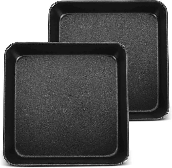 Herogo 9 x 9 Baking Pan Set of 2, Black Stainless Steel Square Cake Pan for Lasagna Brownies Casseroles Cakes, Non-Stick & Dishwasher Safe
