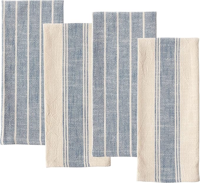 KAF Home Natural Rustic Farmhouse Slubbed Kitchen Towel | 100% Cotton Dish Towel, 18 x 28 Inches | Soft and Absorbent (Navy, Set of 4)