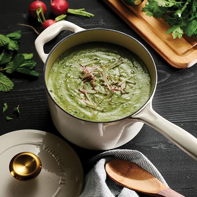 Tramontina Bestow Enameled Cast Iron Sauce Pan with Lid, 2.5-quart, Latte with Gold Knob