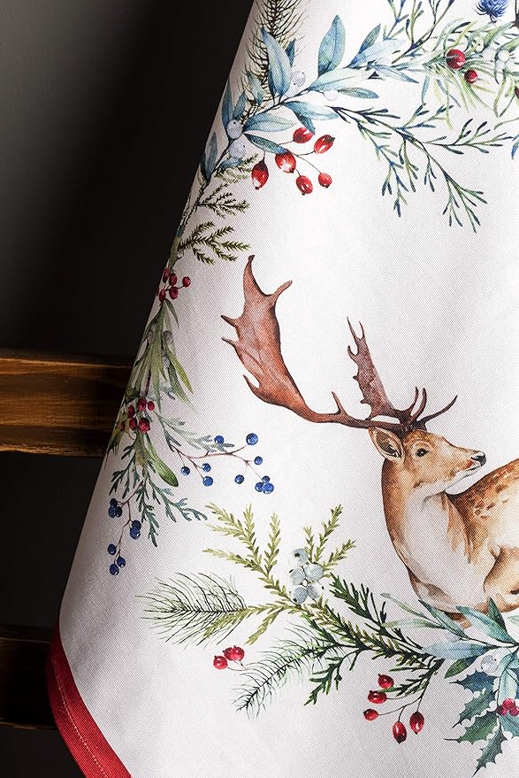 Maison d' Hermine Kitchen Towels Set of 3 100% Cotton 20" x 27.5" Reusable Cloth Tea Dish Towels Absorbent with Hanging Loop for Kitchen Dining Thanksgiving Christmas Decorations (Holly Time)