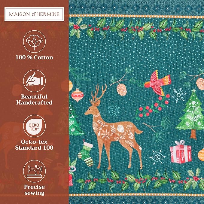 Maison d' Hermine Placemats Set of 4 100% Cotton Washable Cloth Place Mats, Reusable Table Mats for Thanksgiving Christmas Decorations Kitchen Dining Party Wedding (Hygge Christmas, 13" x 19")