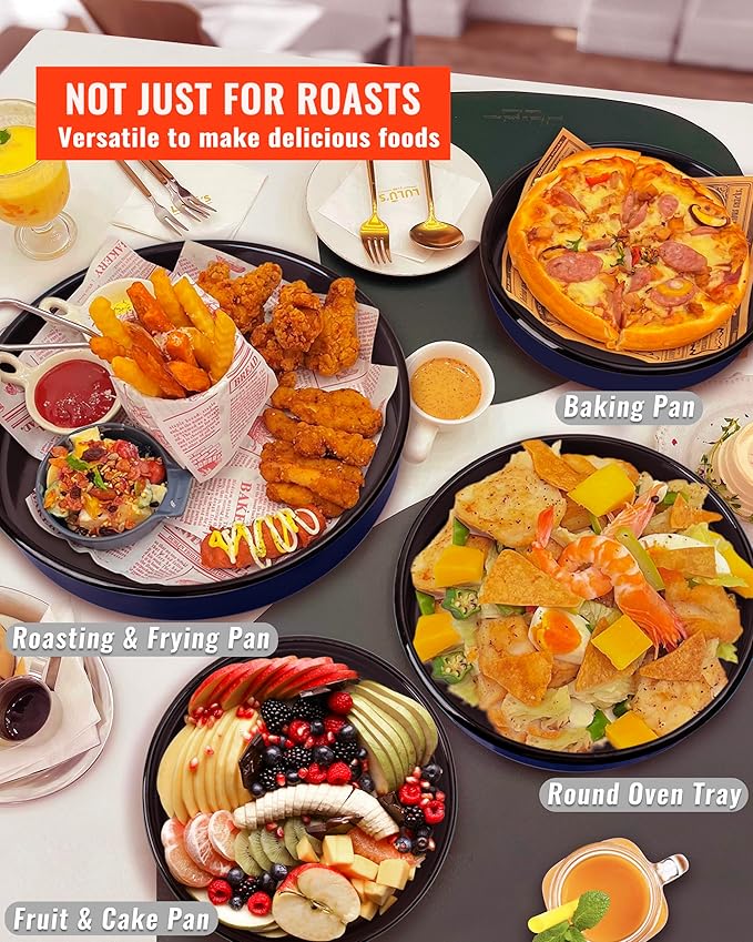 Enamel Baking Pans Set Round Roasting Dish 4-Pack 9/10/12/14 Inch Non Stick Large Bakeware for Cake Bread Pie Pizza Turkey Steak, Non-Toxic Carbon Steel Oven Dishwasher Safe Thanksgiving Cookware