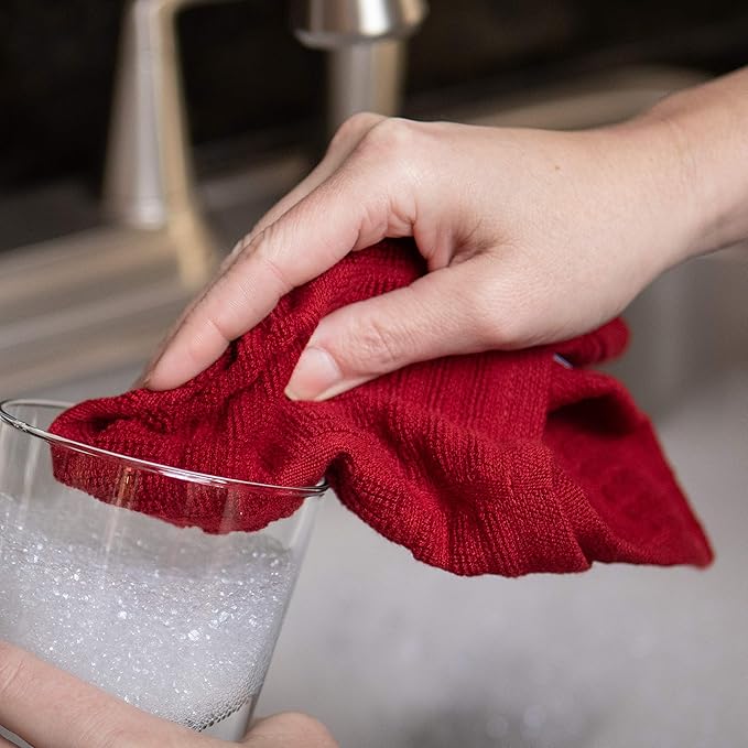 Sticky Toffee Cotton Dishcloths Set of 8, Red and White, 12 x 12 in, Absorbent Reusable Tea Towels and Cleaning Cloths, Oeko-Tex Cotton