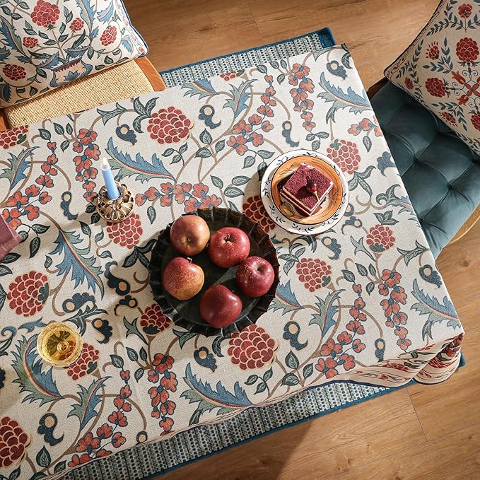 patdrea French Linen Pattern Tablecloth Soft Durable Floral Table Cloth Designer Kitchen Dining Tablecloth for Rectangular Tables for Parties Christmas 63"x 94"