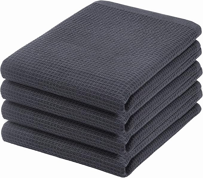 PurpleEssences Waffle Weave Kitchen Towel, 100% Cotton, 15x25 Inches, with Hanging Loop Ultra Soft Absorbent Quick Drying Dish Cloth, Tea and Hand Towels, 6 Pack - Christmas Holiday Winter - Dark Grey
