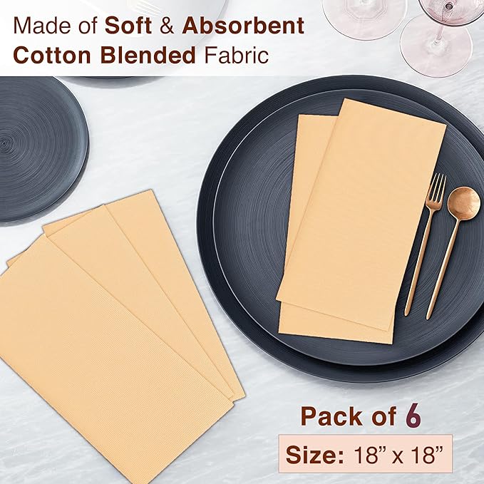 Ruvanti Cloth Napkins Set of 4, 18x18 Inches Napkins Cloth Washable, Soft, Durable, Absorbent, Cotton Blend. Table Dinner Napkins Cloth for Hotel, Lunch, Restaurant, Wedding Parties - Ivory Gold