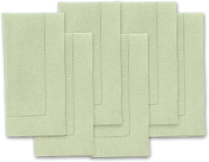 Solino Home Linen Cloth Napkins Set of 6-100% Pure Linen Sage Green Dinner Napkins 20 x 20 Inch for Autumn, Thanksgiving, Christmas, Winter - Classic Hemstitch, Handcrafted and Machine Washable