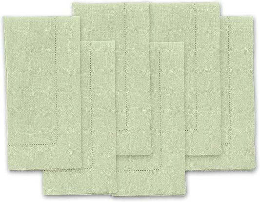 Solino Home Linen Cloth Napkins Set of 6-100% Pure Linen Sage Green Dinner Napkins 20 x 20 Inch for Autumn, Thanksgiving, Christmas, Winter - Classic Hemstitch, Handcrafted and Machine Washable
