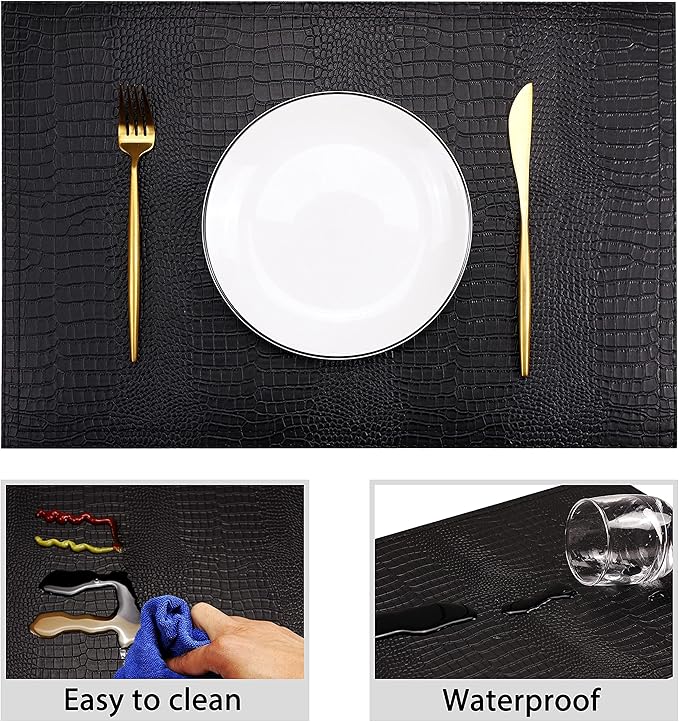 Faux Leather Hardboard Placemats, Set of 6 PU Table Mats, Easy to Clean, Heat & Stain Resistant for Office Conference Table,Dining Home Decor