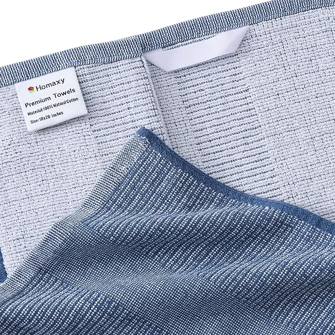 Homaxy Premium Kitchen Towels(18”x 28”, 8 Pack), Large Cotton Kitchen Hand Towels, Flat and Terry Dish Towels, 380 GSM Highly Absorbent Tea Towel Set with Hanging Loop, Navy Blue