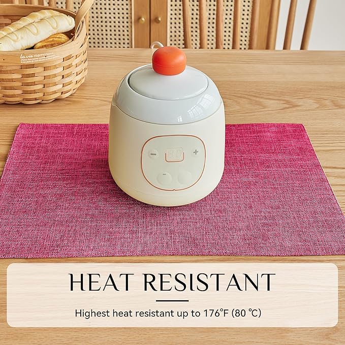 Softalker Faux Linen Placemats Set of 8-12 x 18 Inch, Heat Resistant Double Layered Durable Burlap Farmhouse Place Mats, Non-Slip Washable Rustic Table Mats for Dining, Kitchen, Party（Pink