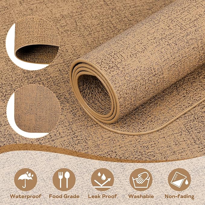 Vinly Placemats Set of 6 - Waterproof Wipeable Faux Leather Table Place Mats Heat Resistant Anti Slip Table Mats for Dining, Indoor, Outdoor, 15.8" x 11.8" (Light Brown)