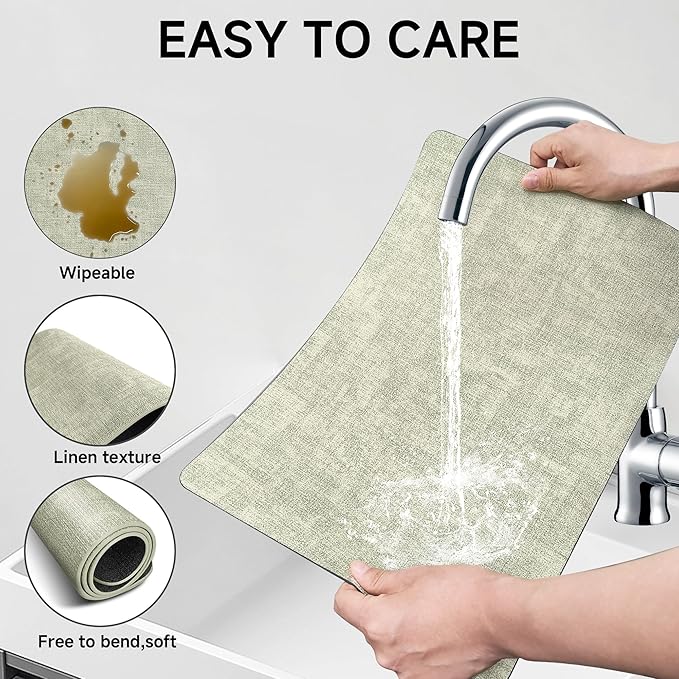 Faux Leather Vinyl Placemats Set of 6 Wipeable Heat Resistant Place Mats 100% Washable - Waterproof - Anti Slip Reversible Table Mats for Kitchen/Dining/Party, 12" x 16.5", Grass Green & Black