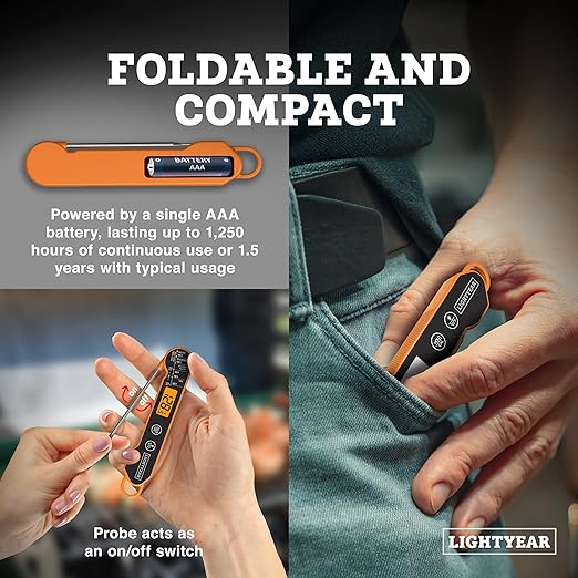 Lightyear Meat Thermometer | Instant Read Cooking Thermometer for Grilling, Roasting & BBQ, Built-in Magnet, IP65 Waterproof, Food-Grade Stainless Steel Temperature Probe