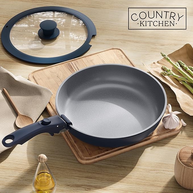 Country Kitchen Cookware Set with Removable Handle, Oven & RV Safe Pots and Pans Set, Denim, Original
