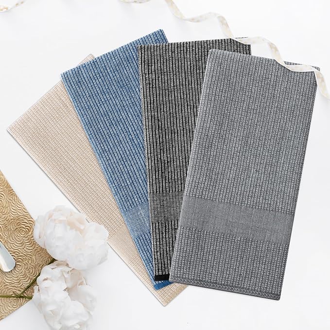 Homaxy Premium Kitchen Towels(18”x 28”, 6 Pack), Large Cotton Kitchen Hand Towels, Flat and Terry Dish Towels, 380 GSM Highly Absorbent Tea Towel Set with Hanging Loop, Navy Blue/Khaki/Black