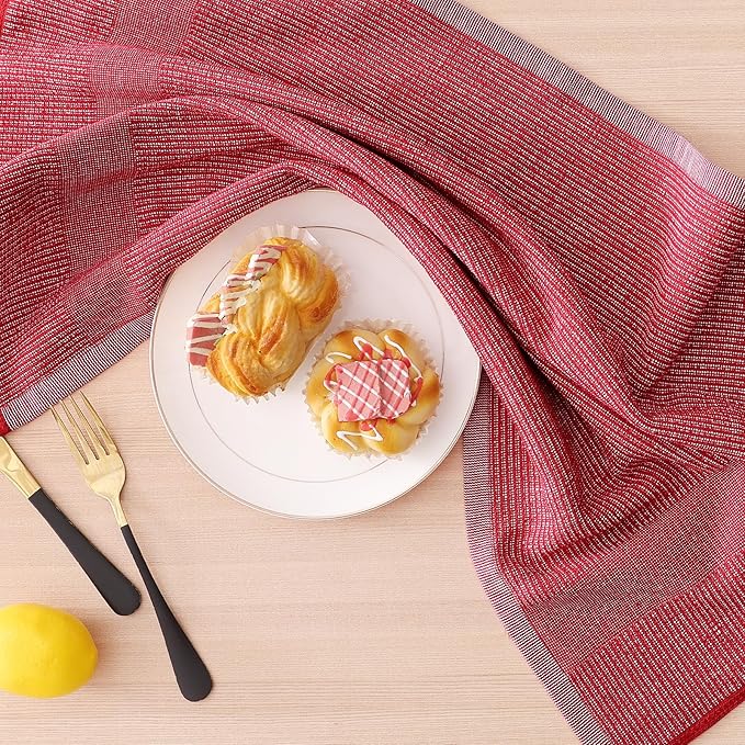 Homaxy Premium Kitchen Towels(18”x 28”, 6 Pack), Large Cotton Kitchen Hand Towels, Flat and Terry Dish Towels, 380 GSM Highly Absorbent Tea Towel Set with Hanging Loop, Navy Blue/Red/Green