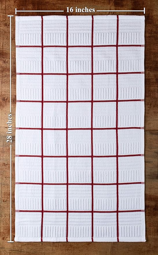 Sticky Toffee Cotton Kitchen Towels Set of 4, Red and White, 28 x 16 in, Absorbent Reusable Hand and Dish Towels, Tea Towels, Oeko-Tex Cotton