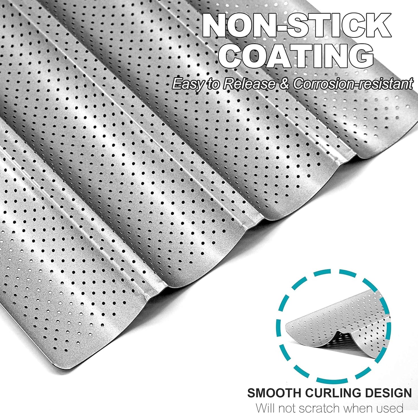 Anaeat Nonstick Perforated French Bread Baking Pan, 15"X 13" Premium Toast Mold, Silver