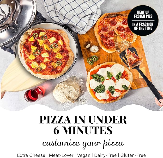 PIEZANO 14 Inch Extra Large Crispy Crust Pizza Oven – Family Sized Electric Pizza Oven Indoor Countertop Maker with Stone Heats up to 800˚F for Stone Baked Pizzeria Style at Home