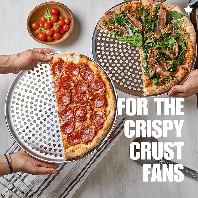 Norjac Pizza Pan with Holes, 16 Inch 2 Pack, Aluminum Pans for Oven, Round, Rust-Free & Heavy-Duty, Perforated Baking Tray for Crispy Crust