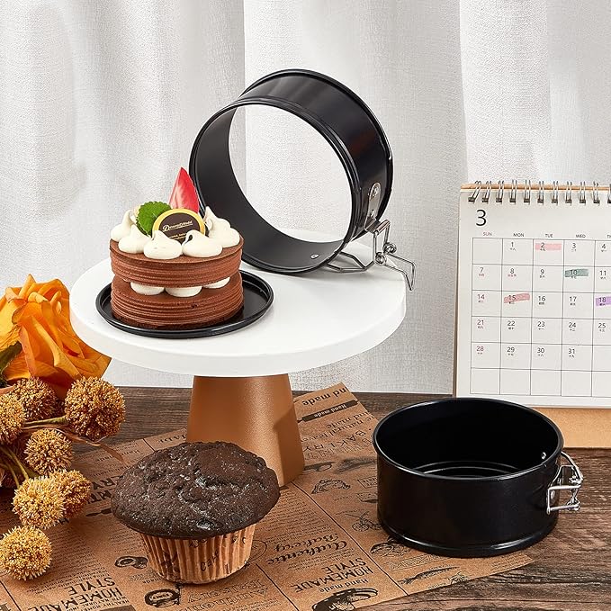 Sunnyray 8 Pcs 4 Inch Springform Pan for Baking Mini Cheesecake Pans with Removable Bottom Nonstick Leakproof Round Cake Mold Spring Form Molds for Mini Cheesecake Pizza and Quiches (Black)