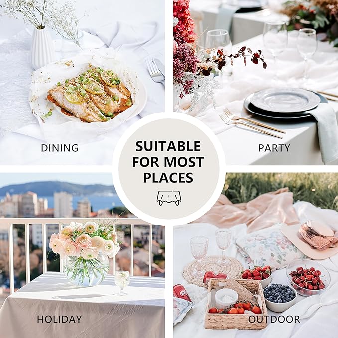 Linen World Ruffle Linen Tablecloth, 100% French Linen Natural Tablecloth 108" x 60" Inch, Washable Rectangular Tablecloth for Dining, Outdoor, Weddings and Restaurants, Decorative Valentine Easter