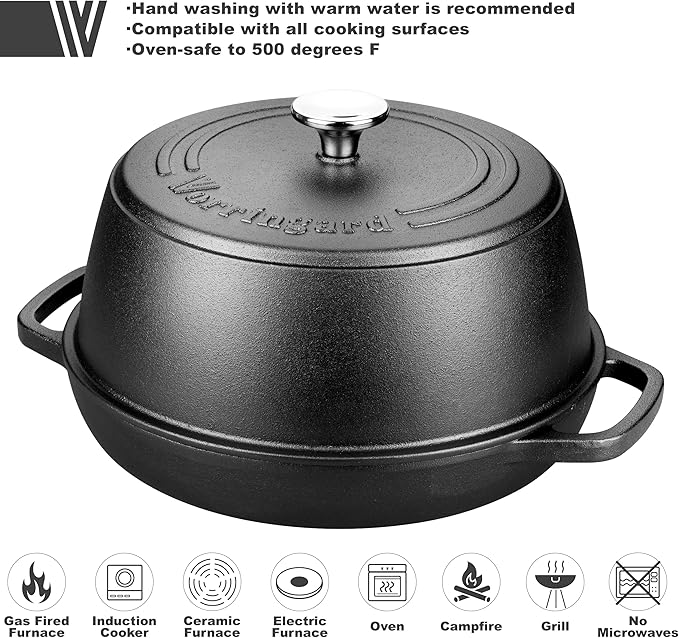 Cast Iron Dutch Oven Pot with Lid for Bread Baking - include Sourdough Bread Baking Supplies like Banneton Bread Proofing Basket, Bread Oven 6 QT, Pre-seasoned