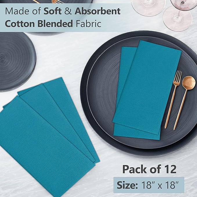 Ruvanti Cloth Napkins Set of 4, 18x18 Inches Napkins Cloth Washable, Soft, Durable, Absorbent, Cotton Blend. Table Dinner Napkins Cloth for Hotel, Lunch, Restaurant, Wedding Parties - Teal
