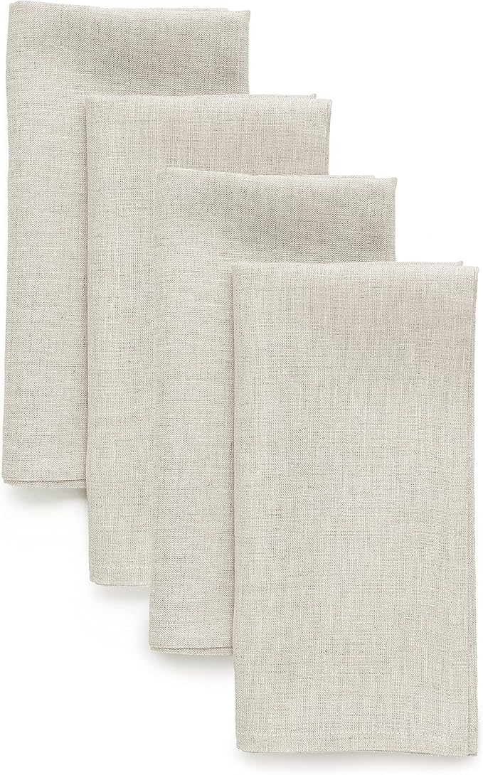 Solino Home Linen Cloth Napkins Set of 4-100% Pure Linen Light Natural Dinner Napkins 20 x 20 Inch for Fall, Autumn, Thanksgiving, Christmas - Athena, Handcrafted and Machine Washable
