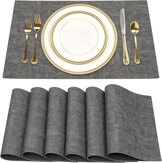 SUEH DESIGN Faux Leather Placemats Set of 6, Wipeable Place Mats Heat Resistant Table Mats Waterproof Dining Table Placemats for Indoor Outdoor Kitchen Dining Table