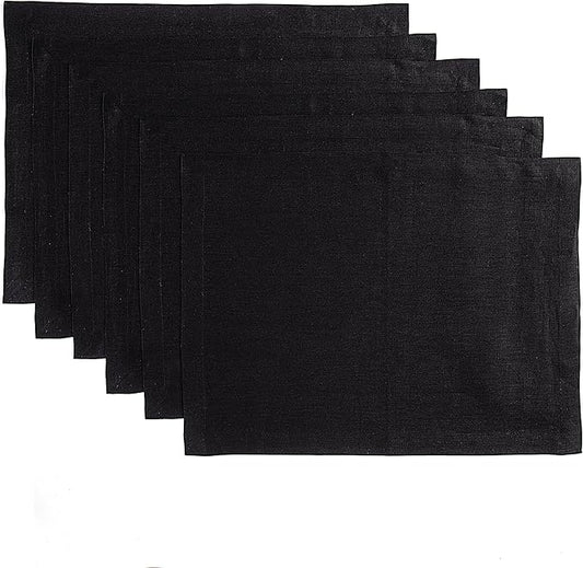 Solino Home Linen Black Placemats Set of 6 - 100% Pure Linen Placemats 14 x 19 Inch for Fall, Autumn, Winter, Thanksgiving, Christmas, Holiday - Fete