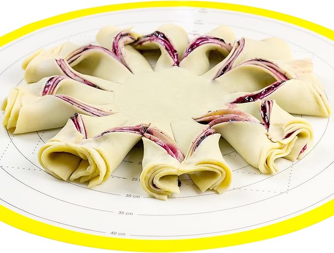 17.75 Inch Round Silicone Pastry Mat | Non Stick BPA-Free | Metric & Imperial Guides | Oven Microwave Freezer Dishwasher Safe - 450 °F to -40 °F