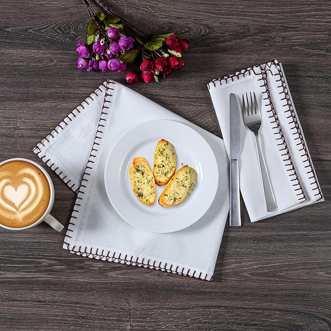 Bedding Craft Cotton Cloth Dinner Napkins Set of 12 – 18x18 Hot Chocolate Brown Cloth Napkins with Blanket Stitch Selvedge – Reusable Fabric Napkins for Wedding Receptions, Dining & Table Décor