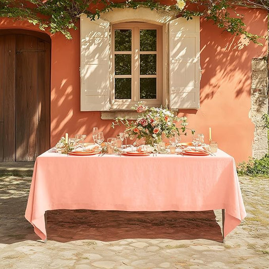 Linen World Linen Tablecloth,100% French Natural Flax Tablecloth 72" x 72" Inch,Washable Square Table Cloth for Dining,Outdoor,Weddings and Restaurants,Decorative Christmas,Peach Pink
