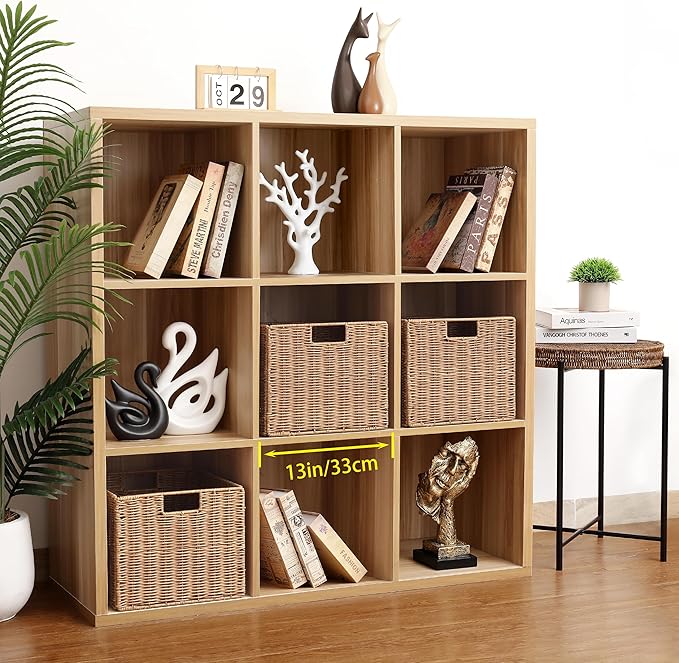 12X12X10in Plastic Wicker Storage Basket, Collapsible Wicker Cube Storage for Shelves, Woven Plastic Storage Basket for Pantry, Bedroom, Living Room, Bathroom, Shelves-3 Pack